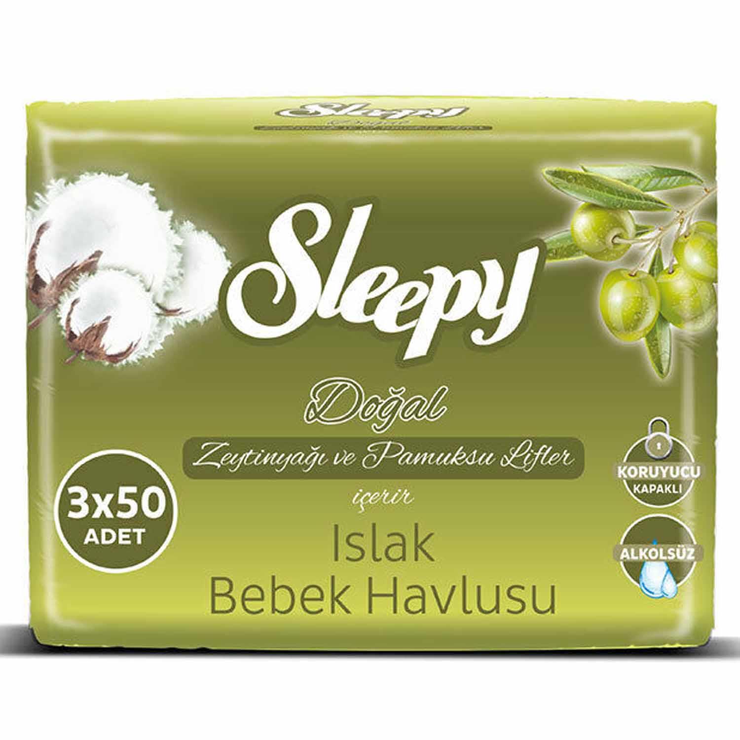 Sleepy Doğal Zeytinyağlı Bebek Islak Havlusu 50 Yaprak 3�Lü Paket