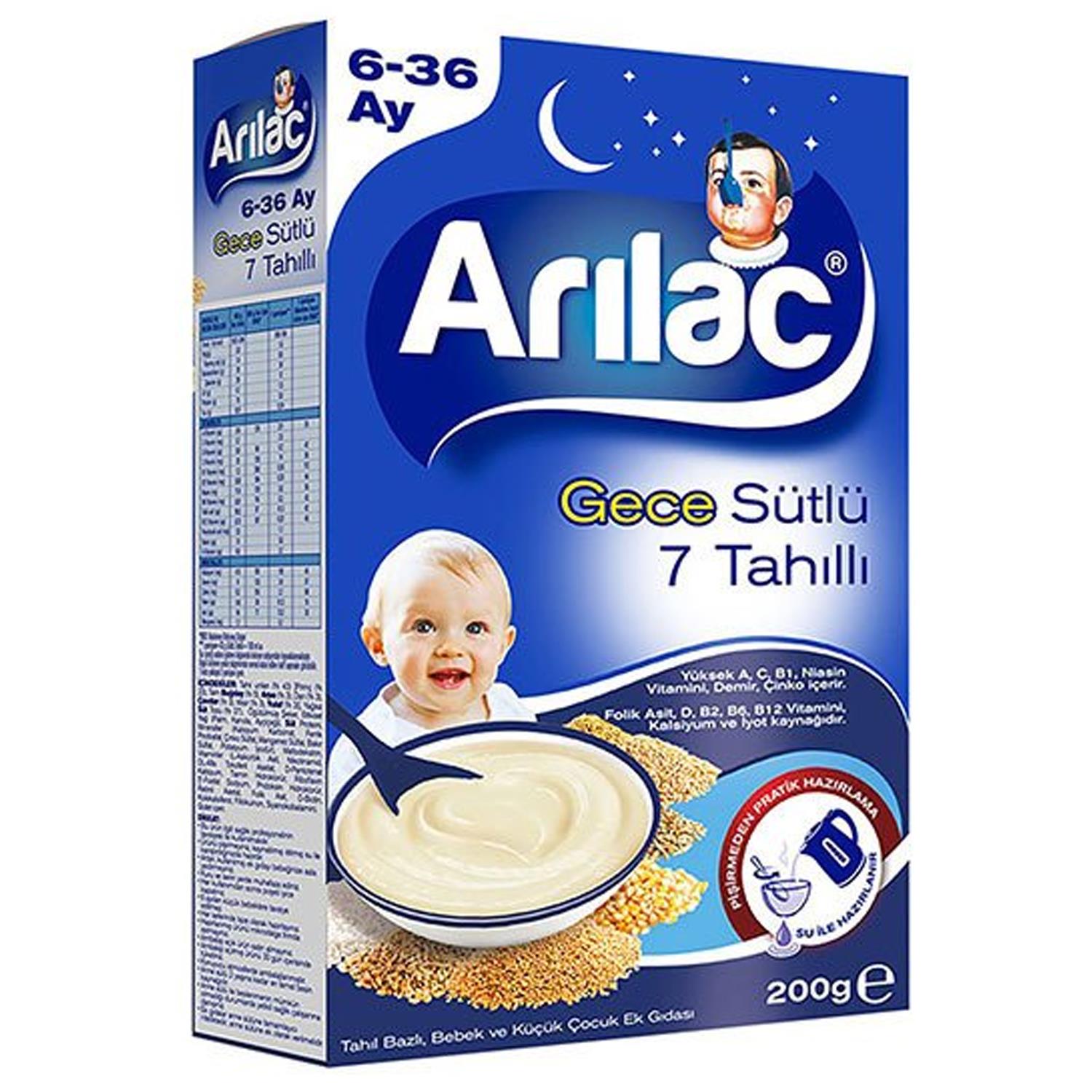 Arılac Gece Sütlü 7 Tahıllı Bebek Ve Küçük Çocuk Ek Gıdası 200 gr