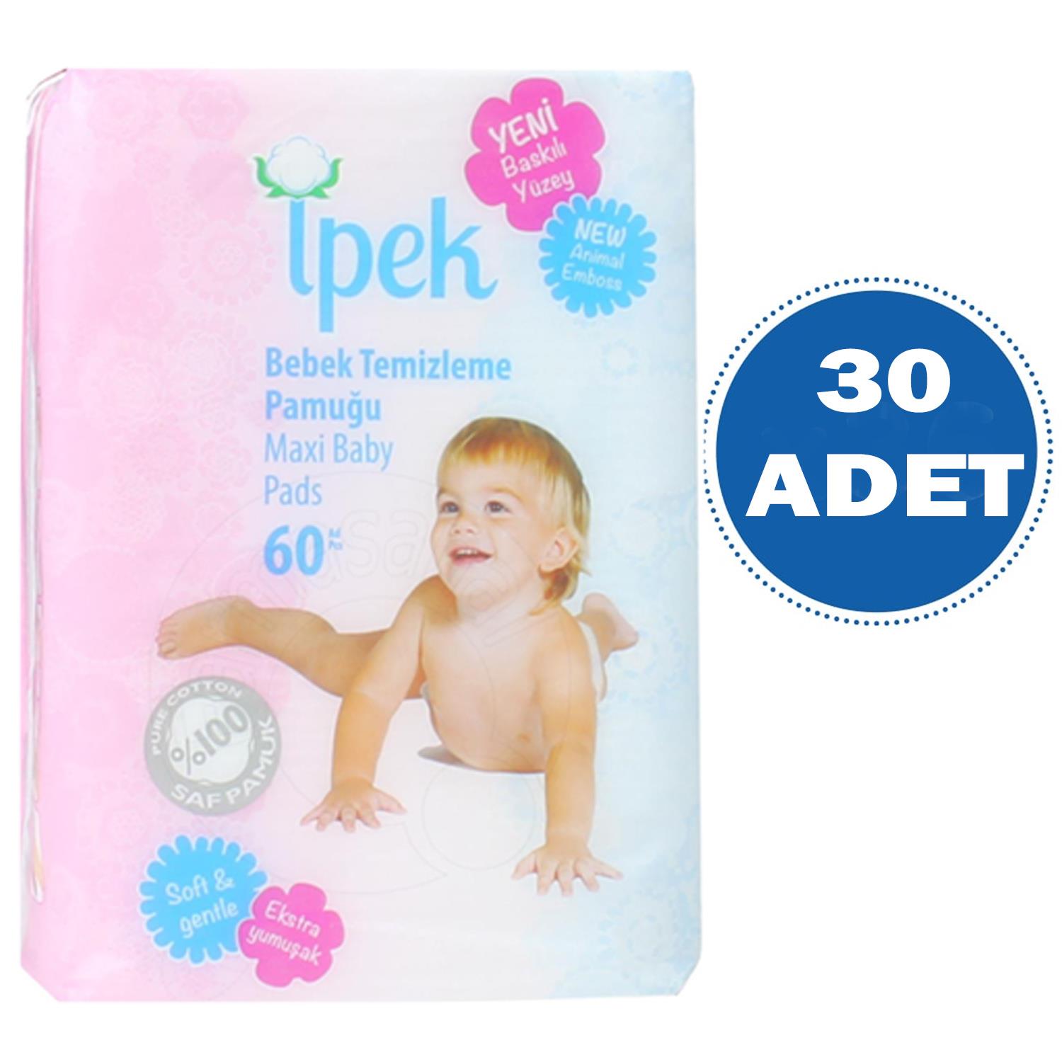 İpek Maxi 60 Adet Bebek Temizleme Pamuğu 30 lu PAKET Farmasanal